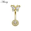 Alisouy 1pc Surgical Steel Crystal Zircon Star Butterfly Moon Stones Dangle Button Navel Piercing Ring Belly Ring Body Jewelry