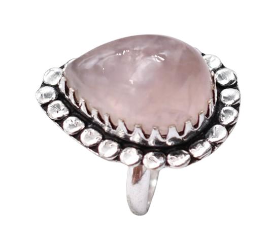 Rose Quartz Natural Gemstone Antique Silver Plated Ring US Size-6.25 R 689
