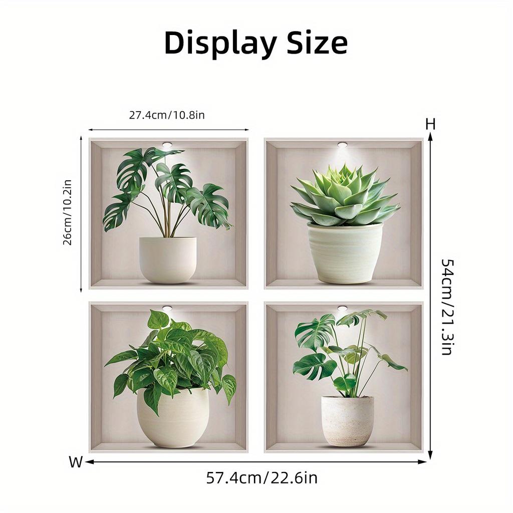 Watercolor Simulation Turtle Back Leaf Cactus Potted Green Plant Wall Stickers for Bedroom Living Room Decoration Wall Decals