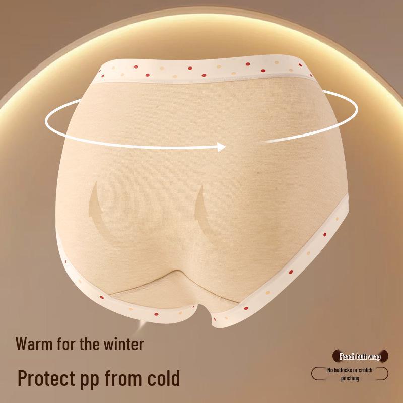 2025 Autumn/Winter Brushed Pure Cotton Mid-Waist Warmth Retention Girls' Briefs with Antibacterial Crotch