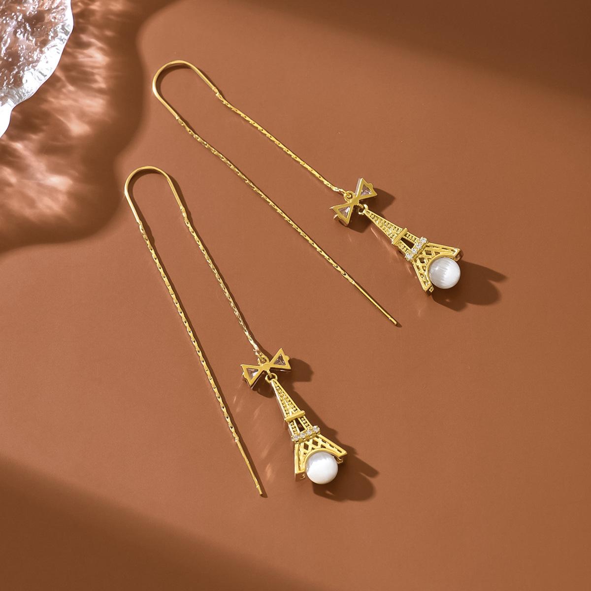 14K Real Gold Electroplating, Micro-Inlaid Zircon Love Crown Long Tassel Anti-Lost Earline Femininity Fashion Earrings