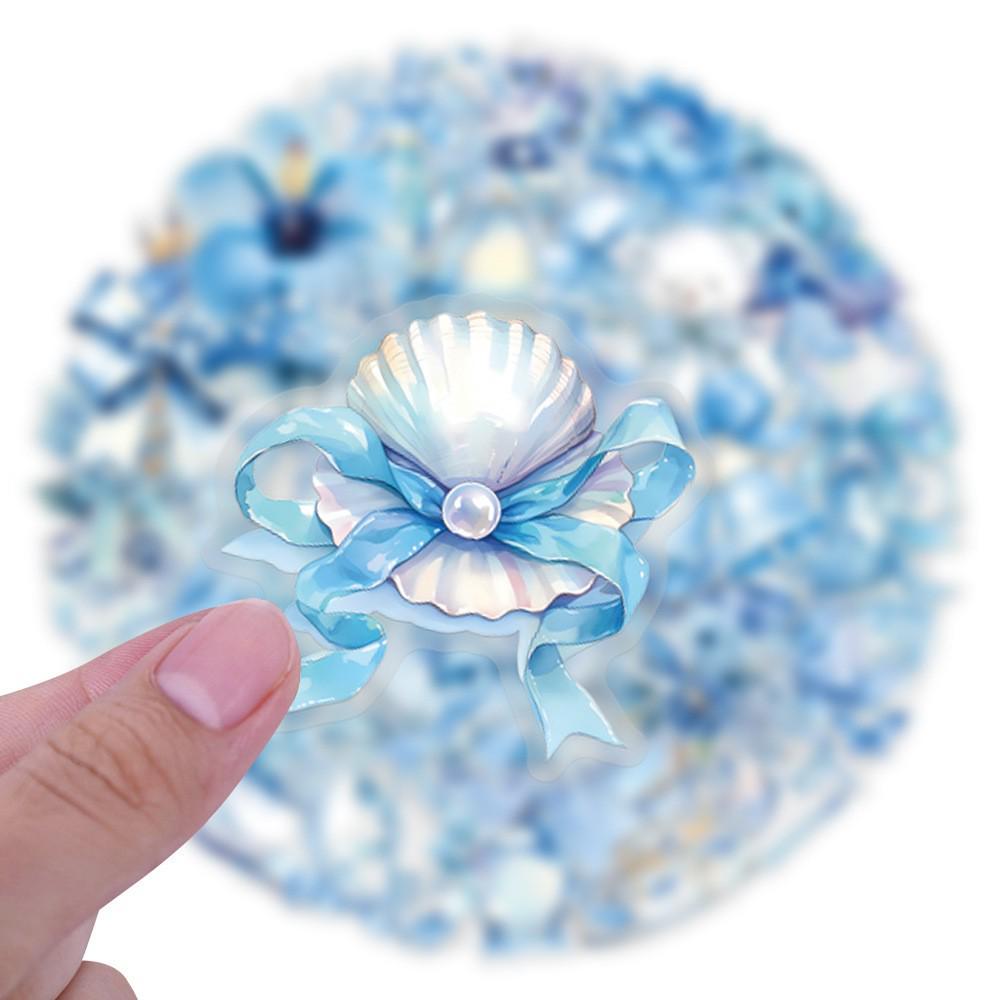 60 Blue Bow Flower Stickers: Transparent PET for Phone Cases, Suitcases & Diaries