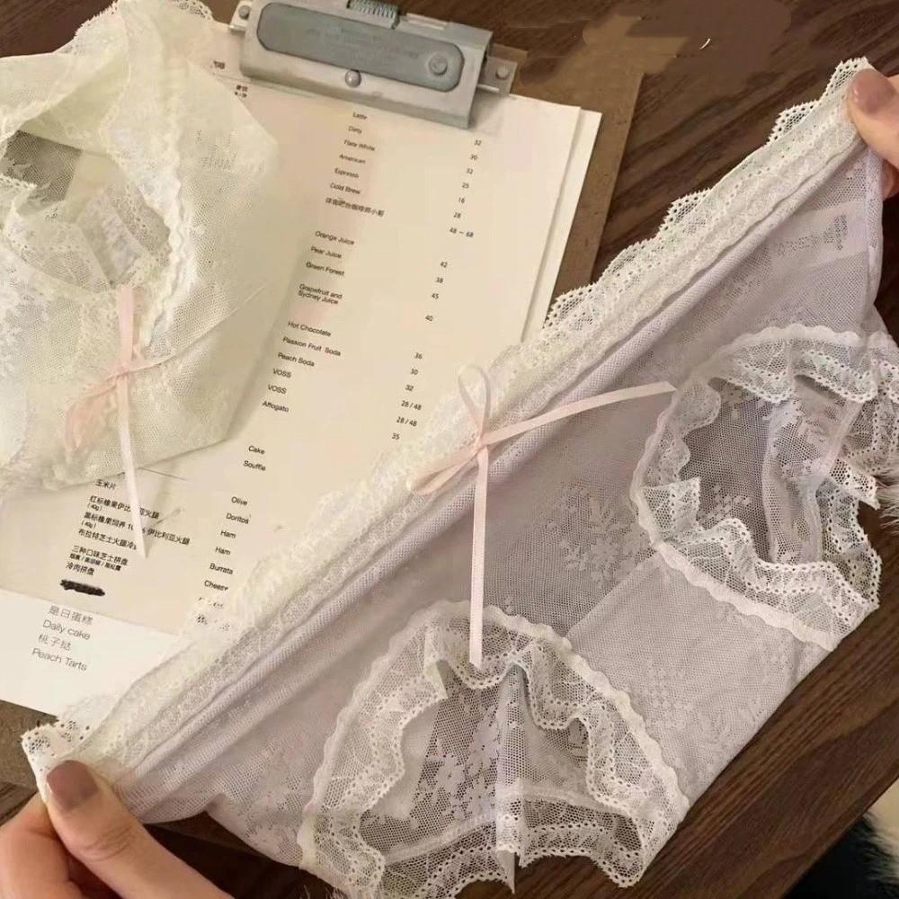 Mid Waist Lace Panties Briefs Mesh Lace Briefs Breathable Underwear for Women  Female Lingerie