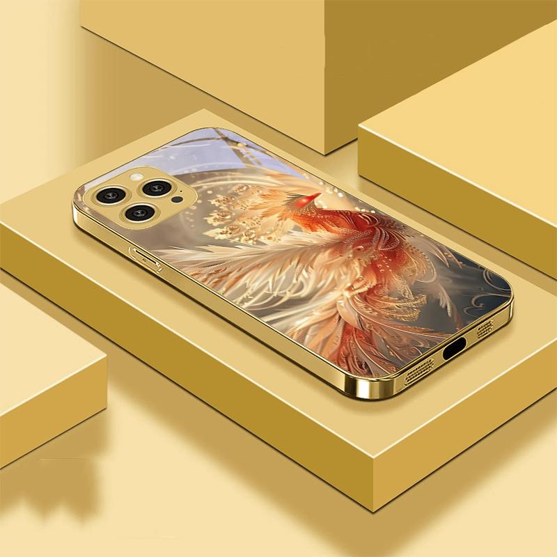Złoty Feniks Rozwijający się Dla IPhone 16 Pro Max 15 P Ro 14 13 Plus 12 Mini 11Pro Max XS Max XR Złote Hartowane Szkło Etui na Telefon