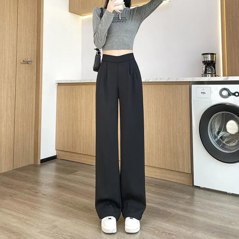 Women's Casual Ice Silk Pleated High-Waisted Pants - Summer Petite, Thin & Slimming Suit Pants