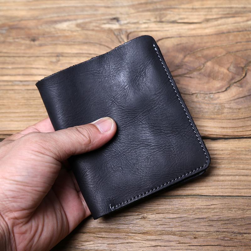 NZPJ Men's Leather Wallet Retro Top Layer Cowhide Wallet Vertical Document Clip Short Youth Women's Ultra-thin Coin Purse Bag
