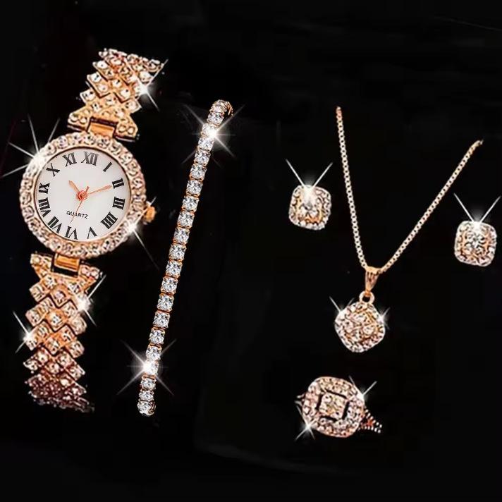 Popular Ladies Watch Cornucopia Fashion Casual Roman Quartz Set Full Diamond Bracelet Fashion Watch