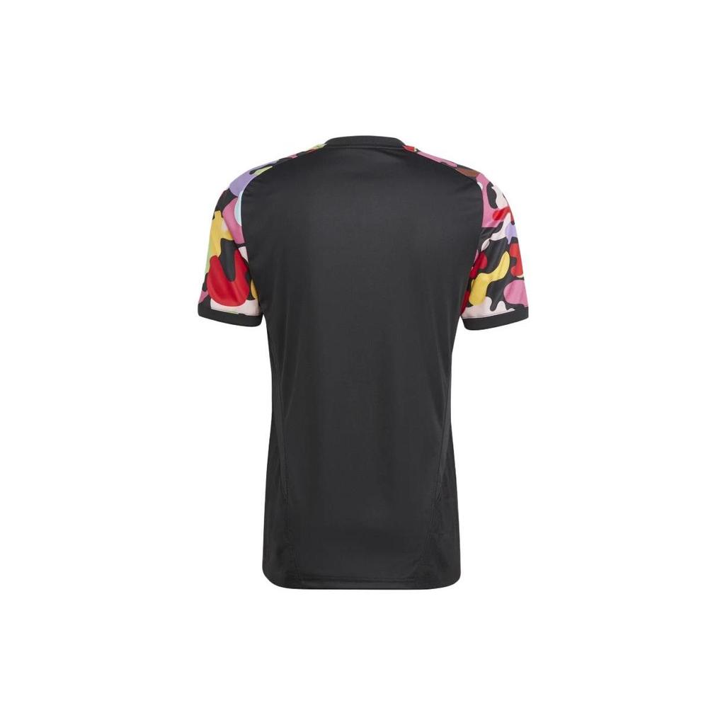 Adidas Pride Pre-Match Jersey Camouflage Print Color Block V-Neck Short Sleeve Soccer Shirt Men Tops Black HY5898