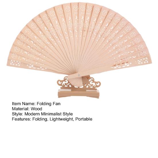 Wooden Folding Fan with Hollow Ribs Chinese Japanese Style Vintage Hand Fan Portable Wedding Dance Party Decorative Handheld Fan
