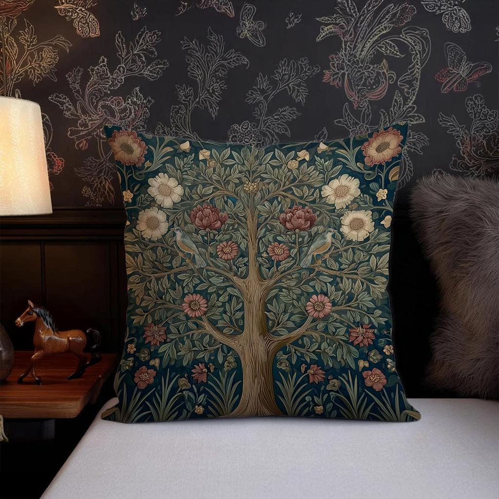 YOU FOUND ME William Morris Abstract Art Floral Design Throw Pillow Cover Home Decor, Vintage Tree Pillowcase Cover for Bed Sofa Living Room, Indoor