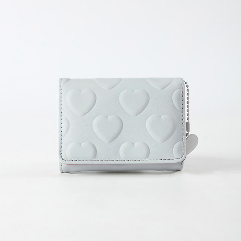 Women Cute Heart Embossed Slim Leather Wallet Small Trifold Wallet Cash Pocket Card Holder with ID Window