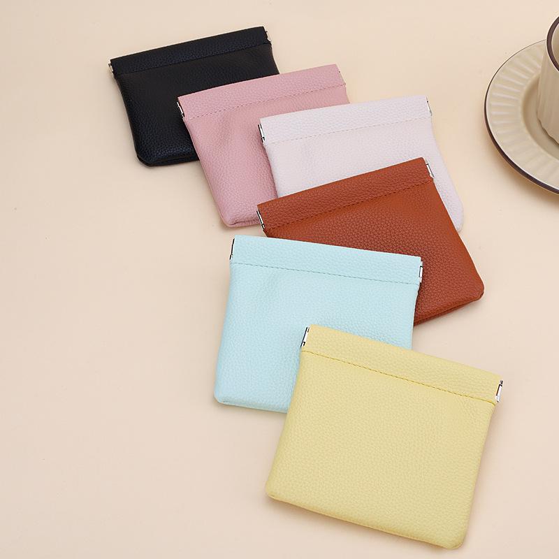 2025 Lychee Grain PU Coin Purse with Automatic Closure - Multipurpose Pouch for Cosmetics, Jewelry, Lipstick, and Accessories