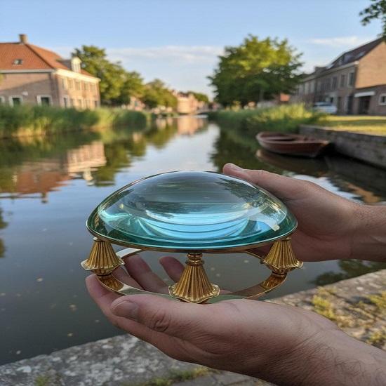 Brass Magnifying Glass Dome Nautical Map Reader Desk Paperweight Collectible