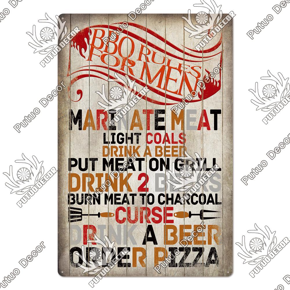 Putuo Decor BBQ Metal Sign Tin Plaque Vintage Metal Signs Iron Painting for Barbecue Bar Pub Kitchen Party Zone Wall Decor