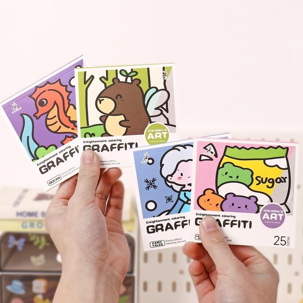 Portable Cartoon Coloring Book 25Sheets Painting Album Graffiti Coloring Books  Creative Learning