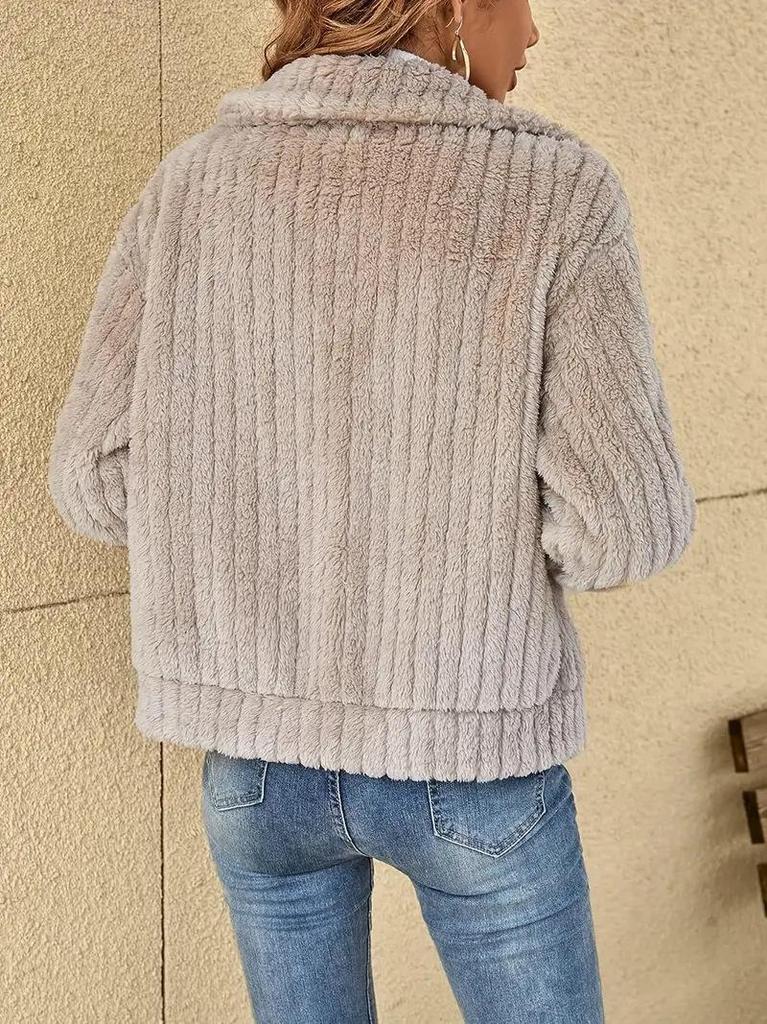 Women's Plush Lapel Short Cardigan Jacket - Autumn/Winter 2023