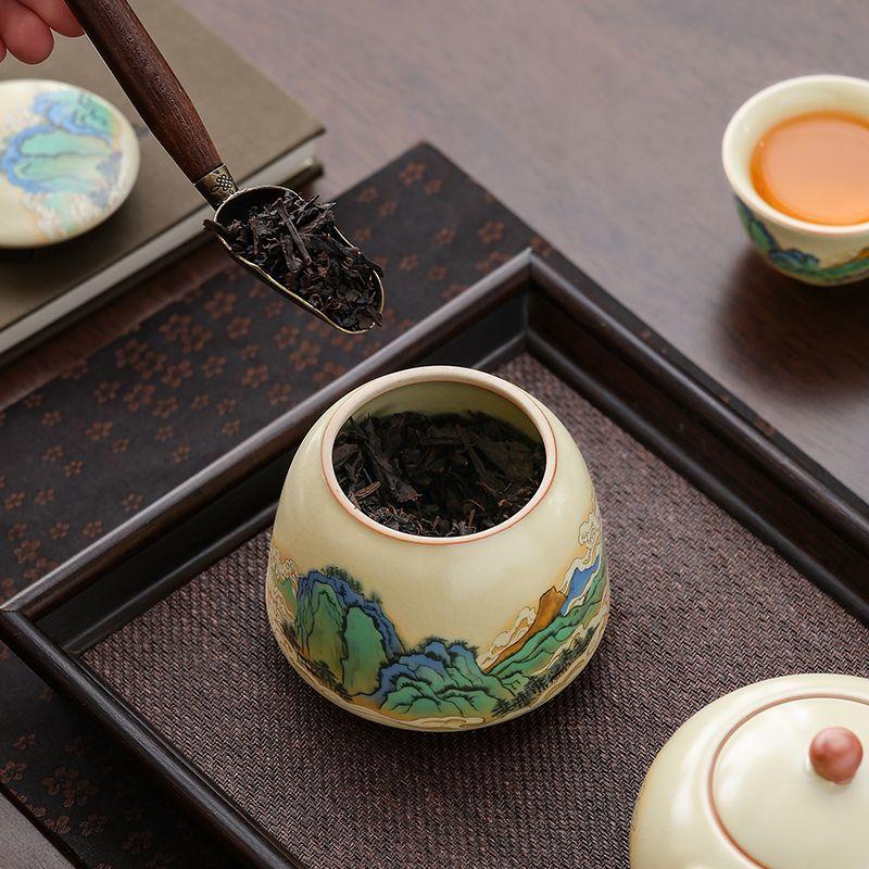 Chinese Ceramic Candy Jar Landscape Flower Decoration Jar Portable Tea Box Vintage Nut Coffee Bean Medicinal Herb Storage Bottle