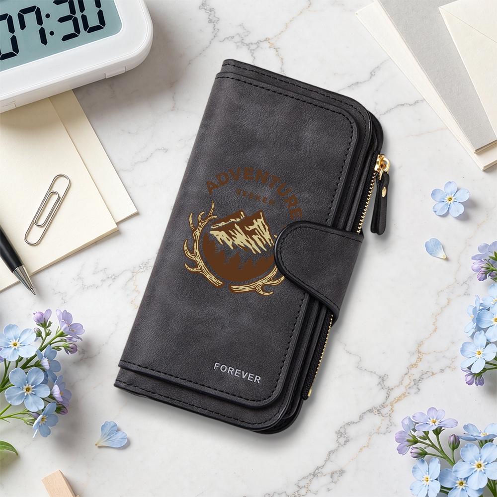 Vintage Adventure Pattern Long Wallet PU Leather Multi Card Slot Large Capacity Portable Fashion Purse for Daily Use
