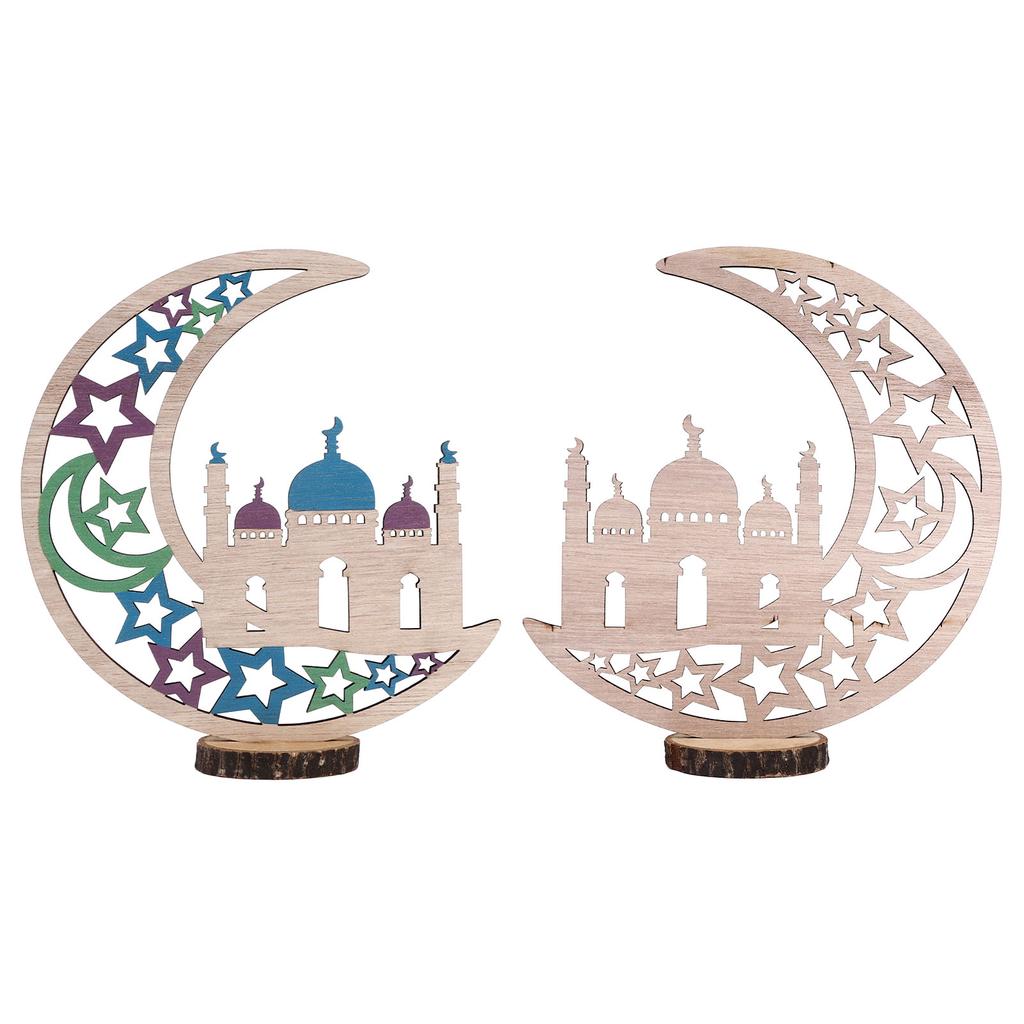 Wood Moon Ornaments Eid Mubarak Moon Decoration Enhances Festival Ambient for Home Restaurant CafeJM00454