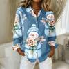 Women's Christmas Printed Button Up Long Sleeved Casual Regular Shirt With Collar Top