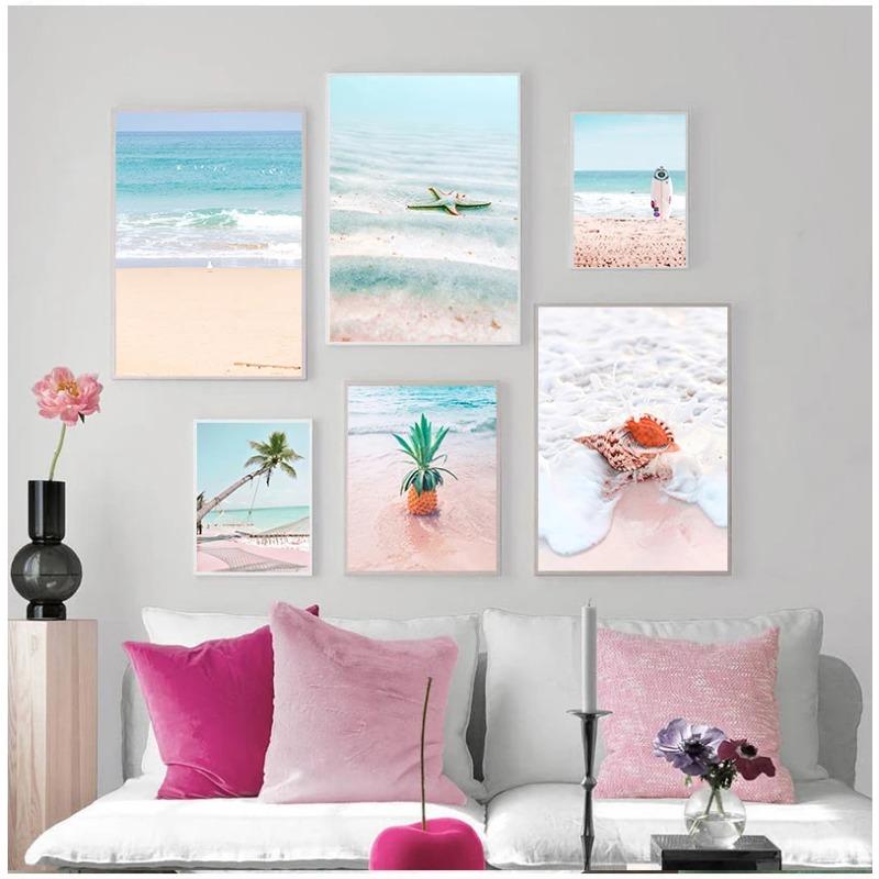 Pink Sea Beach Shell Pineapple Hammock Nordic Posters And Prints Wall Art Canvas PaintingWall Pictures For Living Room Decor
