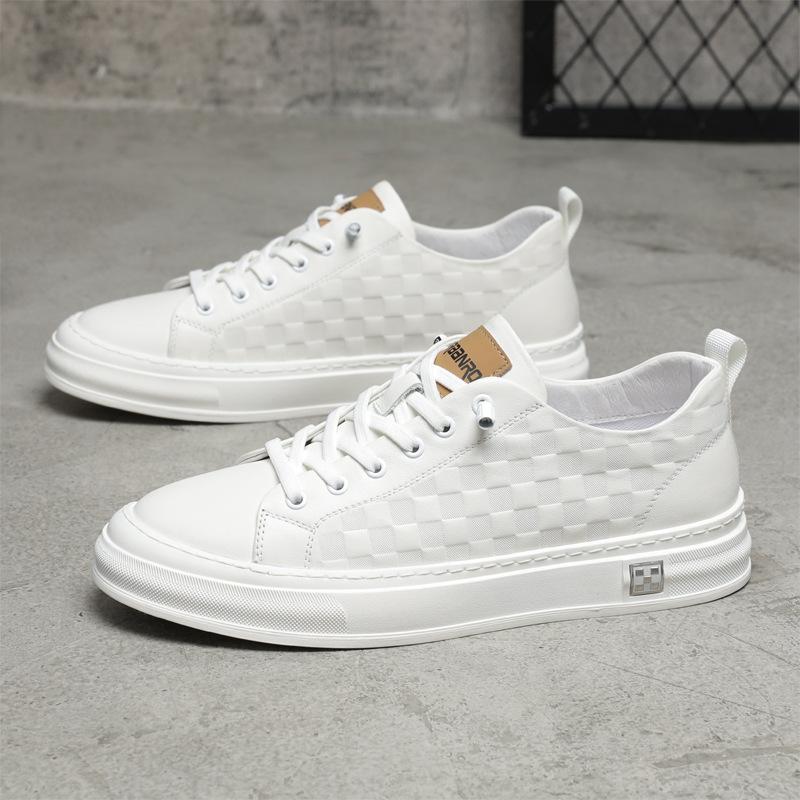Genuine Leather Skate Shoes Men's Shoes European Station Trend Shoes  Spring and Autumn New Top Layer Cowhide Casual Men's White Shoes