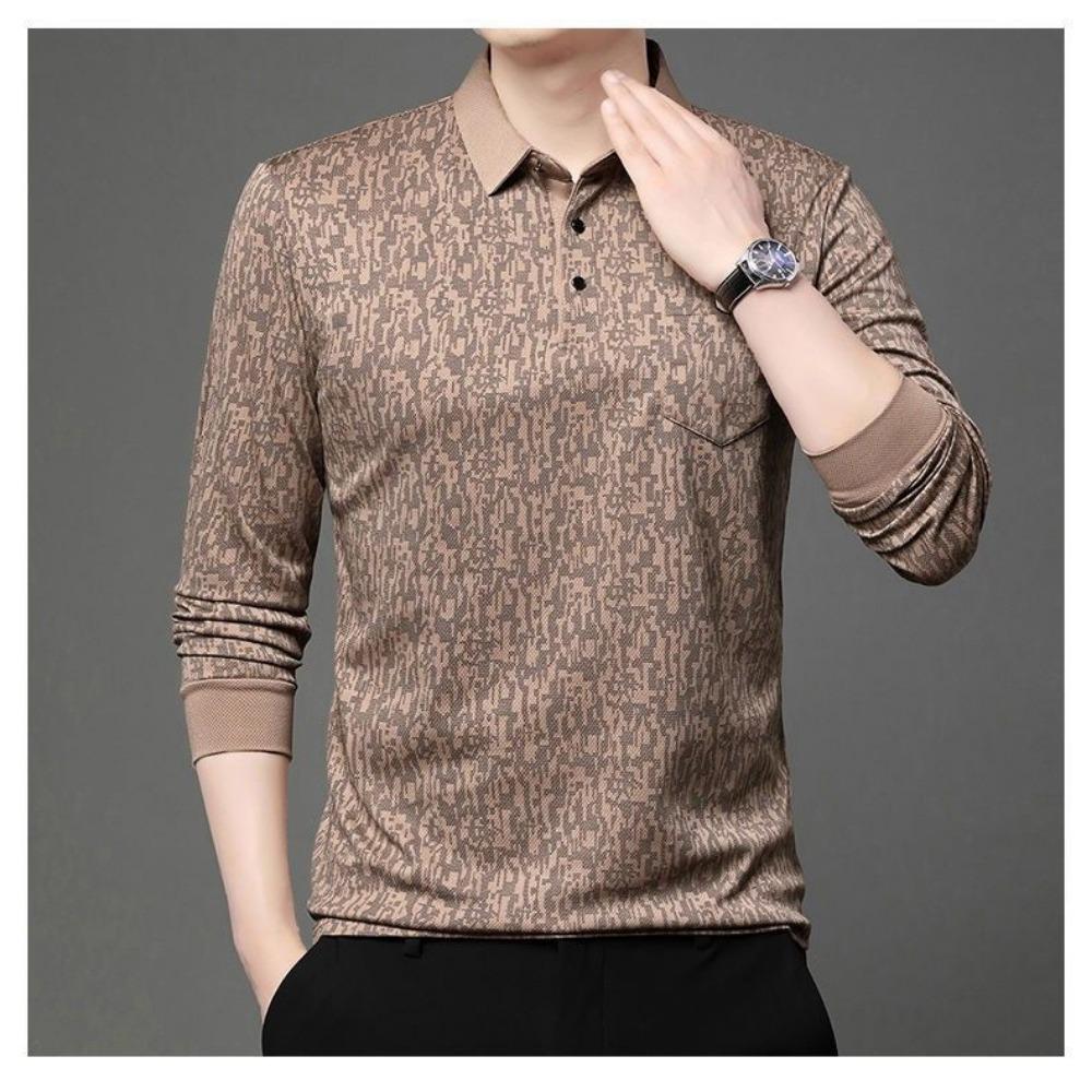 Long-sleeved Lapel T-shirt Trendy Casual Versatile Polo Tops Men's Clothing