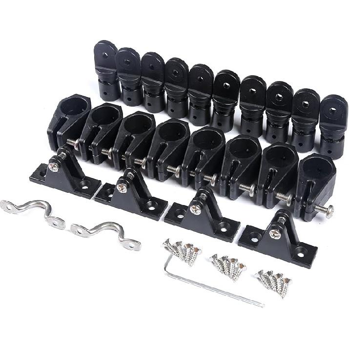 Mxeol Boat Top Fittings Hardware Combo Black Nylon Bimini Caps Jaw Slides Deck Hinges Pad Eye w/Screws