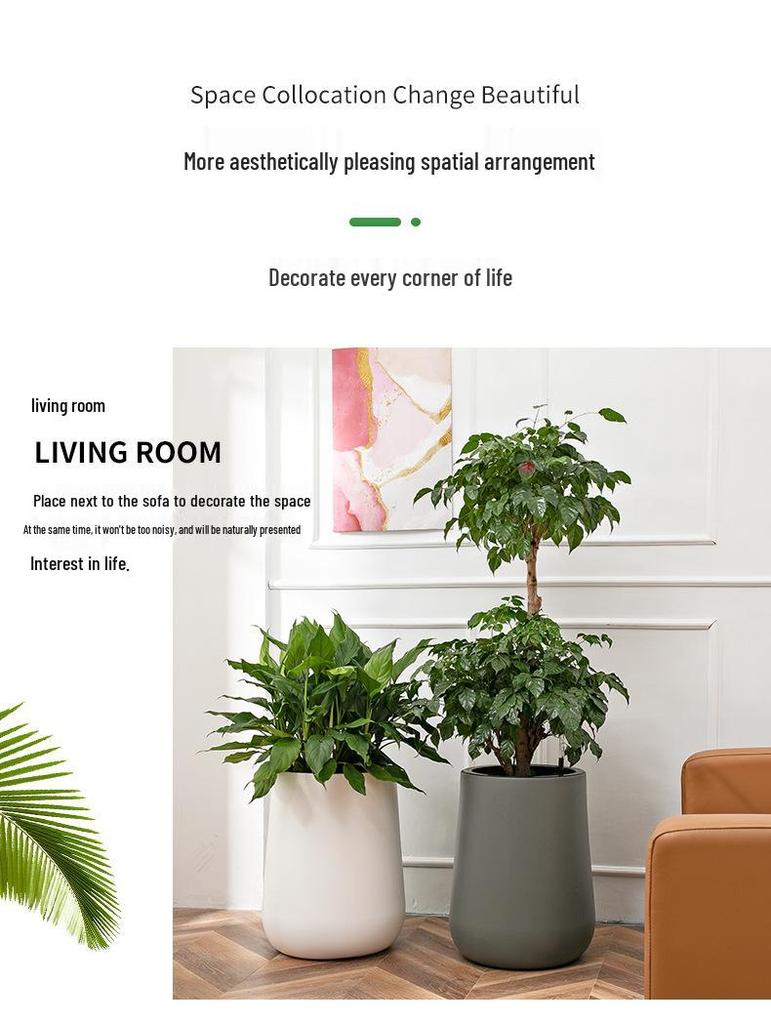 Nordic Creative Self-Watering Large Round Rattan Style Indoor Flower Pot for Green Plants