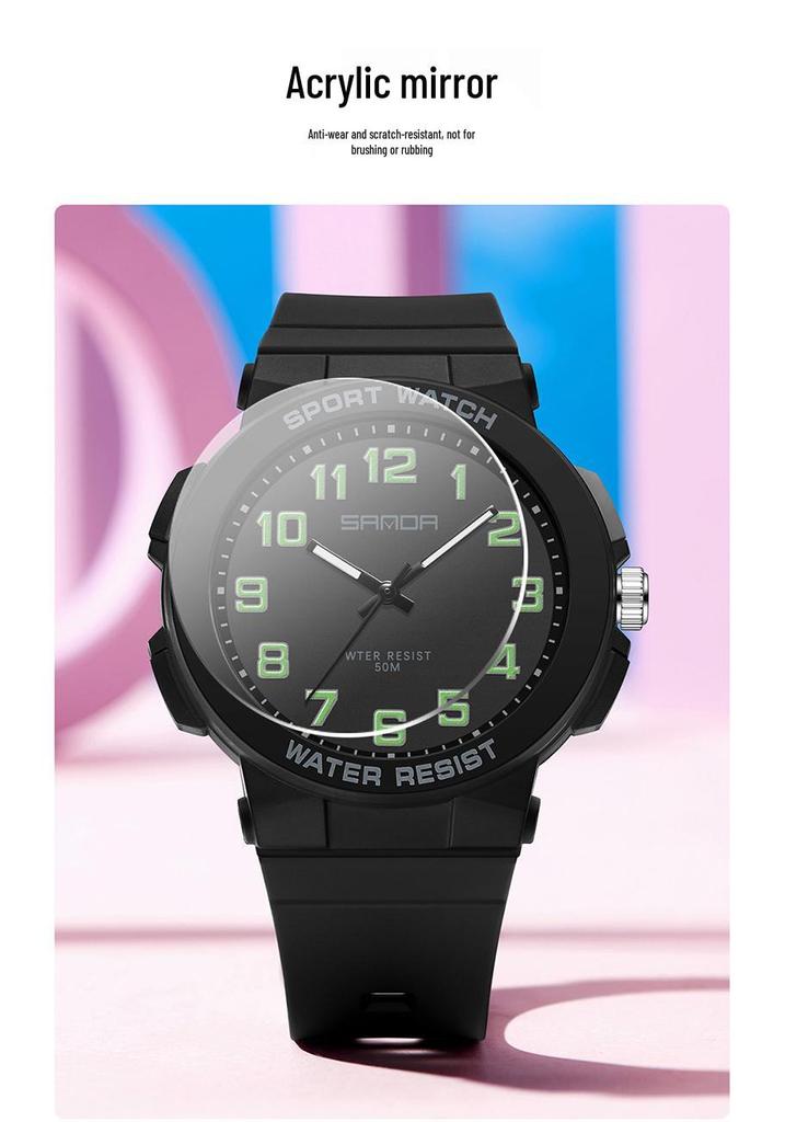 Sanda Trendy Luminous Waterproof Quartz Watch for Teens - Simple, Versatile Pointer Style.