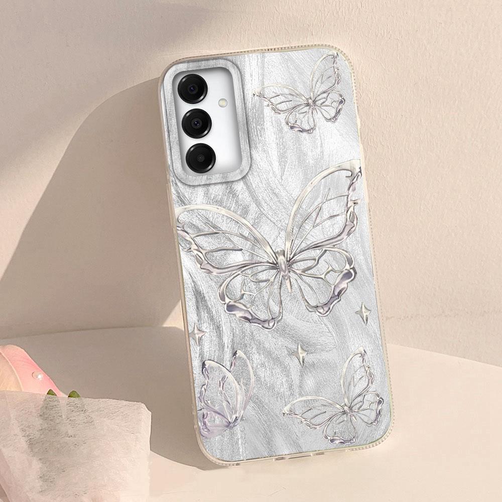 Laser Silver Butterfly Phone Case for Samsung Galaxy A55 A56 A36 A26 A16 A53 A06 A14 A24 A34 A54 A15 A25 A35 A12 A22 A32 Cover