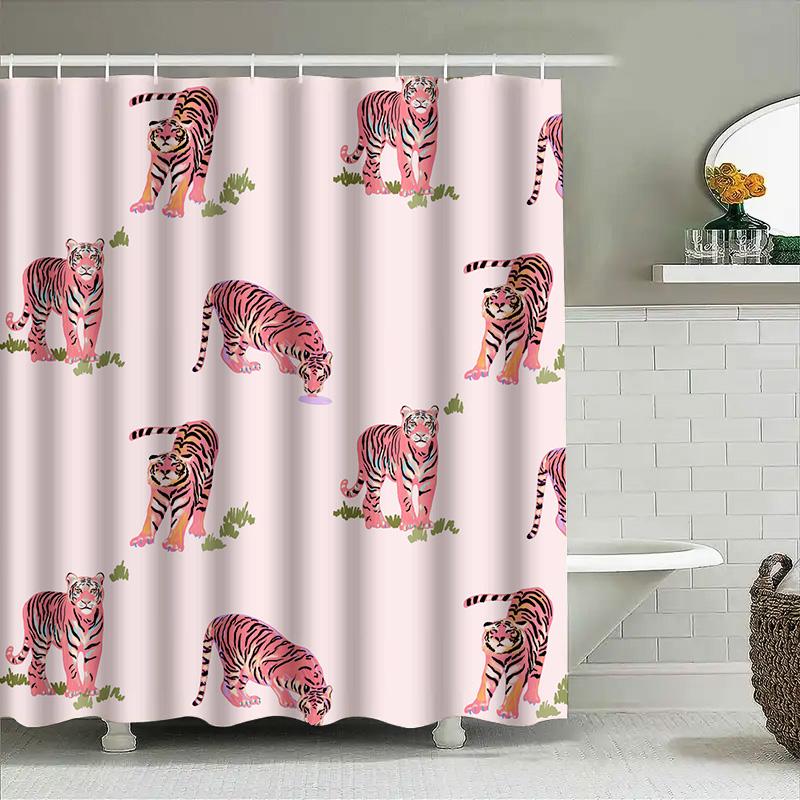 Tierprint Duschvorhang Rosa Tigerstreifen Muster Für Badezimmer Dekoration Polyesterstoff Schrumpffest Waschbar