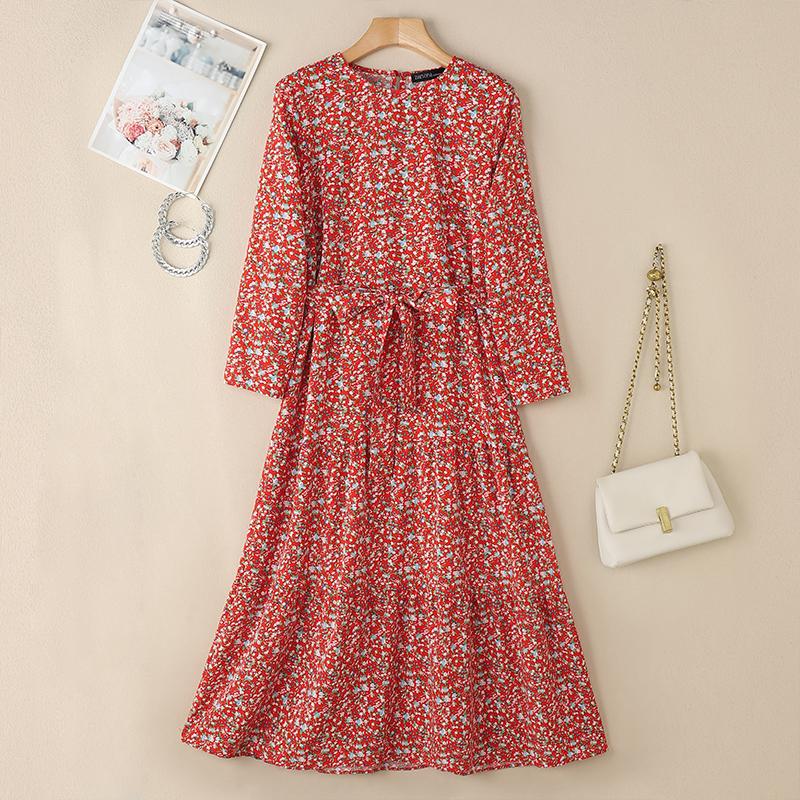 

ZANZEA Женское модное длинное платье трапециевидной формы в горошек с длинными рукавами в стиле ретро M красный