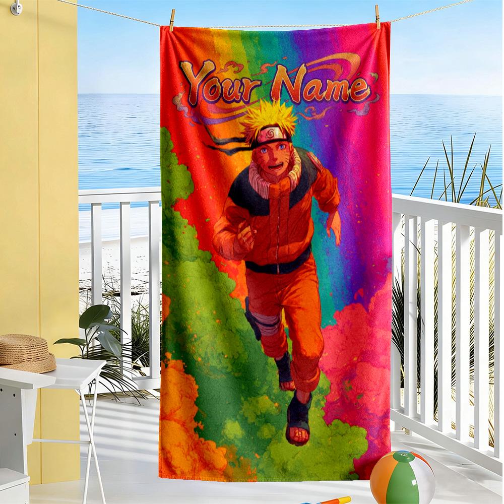 Naruto Character Customize Text Beach Towel Super Soft & Absorbent Suitable for Swimming Gym Camping Yoga Vacation