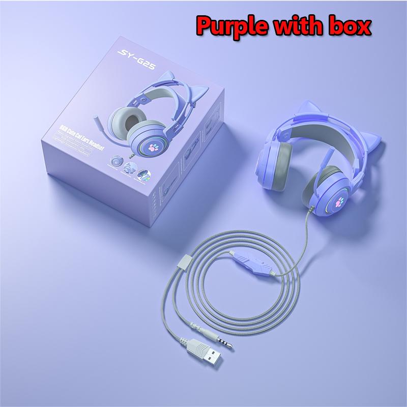 Cute Cat Ear Gaming Headphones with Mic Noise Reduced RGB Pink Girls Headset Gamer Accessories for PS4 Xbox Phone PC Kid Gift