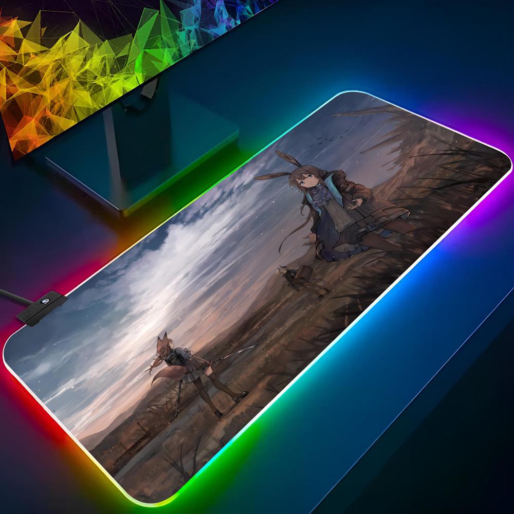 Arknights Mouse Pad Gaming Rgb Mousepad Backlit Cool Keyboard Gamer Girl Xxl Laptop Mat Table Pads Deskpad