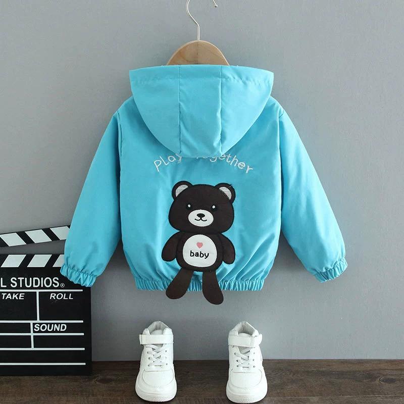 Cartoon Bear Kids Jacket Autumn Casual Boy Windbreaker Coat Hooded Zipper Boys Outerwear 1 2 3 4 5 6 Years Kids Clothes