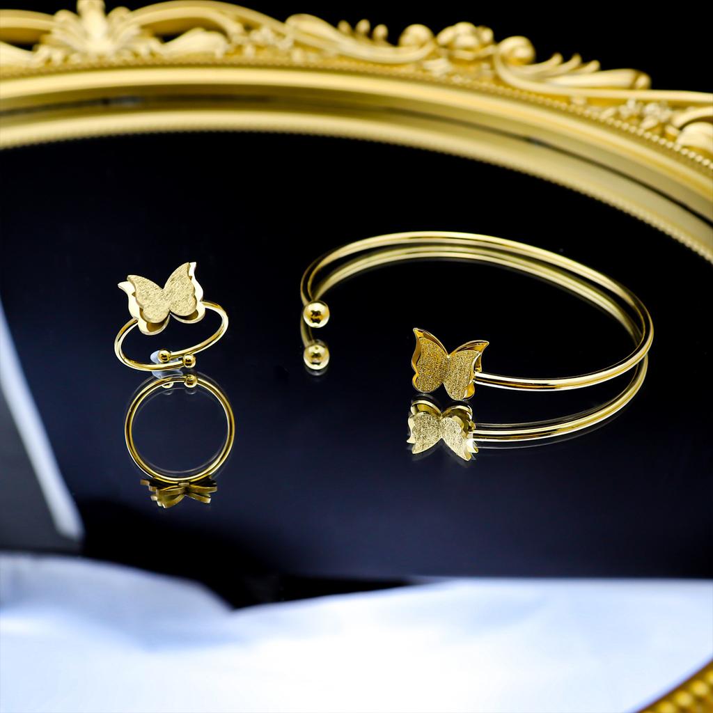 Exquisite Temperament Butterfly Fringe Chain Necklace Titanium Steel Gold-Plated Ring Fashion Geometric Bracelet Personalized Bracelet