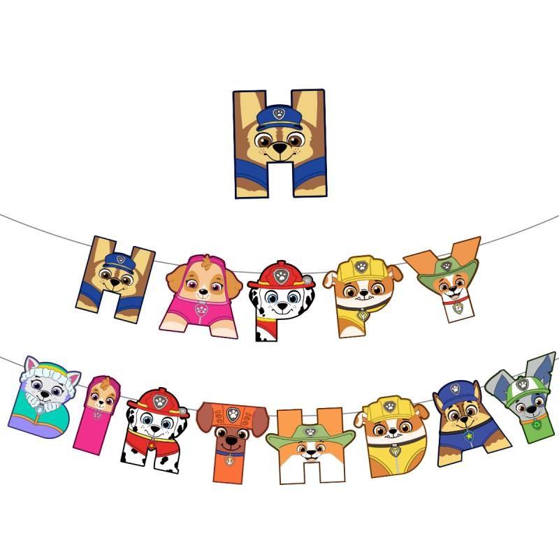Bannière de fête d'anniversaire et ensemble de décorations spirales sur le thème de la Pat' Patrouille pour chiens