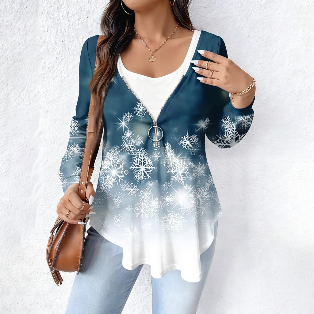 Women's Fashionable Casual Long Sleeved Loose Oversized Printed Top