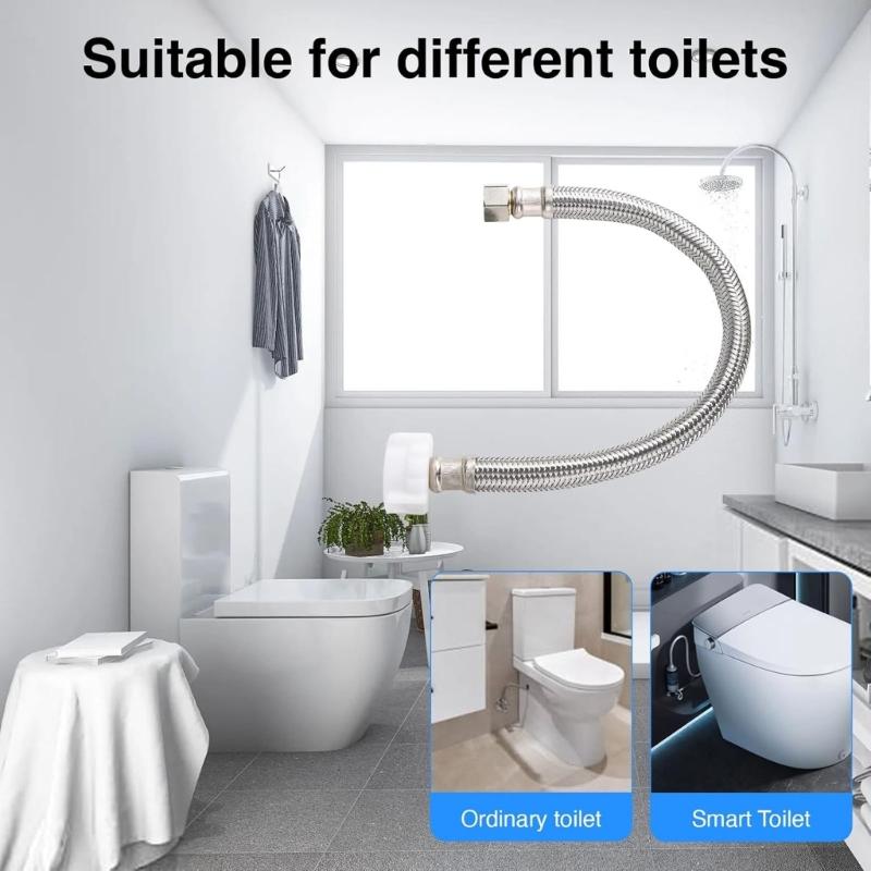 2lots High Pressures Braided Metal Toilet Supply Tube with Smooth Handle Control Valves For Easy Water Flows Management