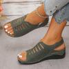 Fashion Woman Leather Summer Fashion Wedge Female Large Size Mid-heeled Platform Black New Comfortable Retro Sandals for Women