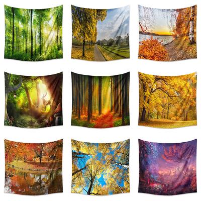 Autumn Yellow Forest Stream Landscape Print Pattern Tapestry Home Living Room Bedroom Wall Decor Background Cloth
