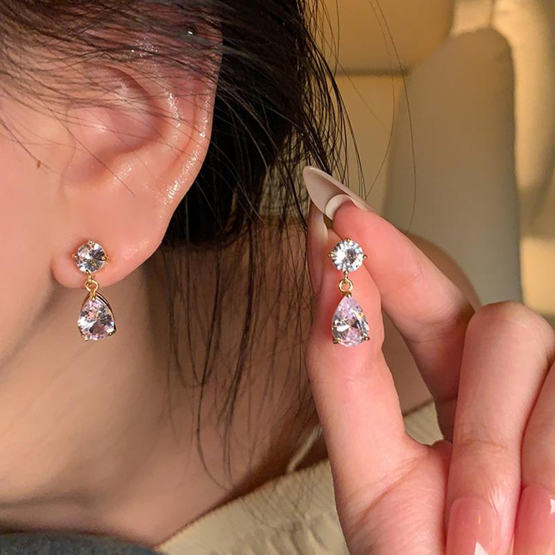 Sweet Bow Teardrop Pendant Earrings Women Zircon Design Luxury Versatile Elegant Minimalist Accessories Commute Daily Wear Gift