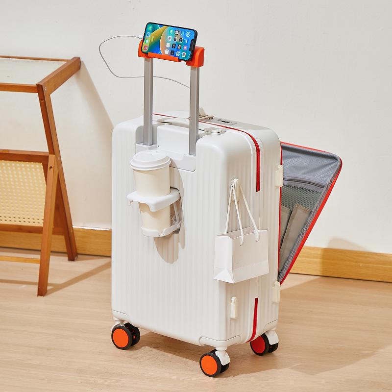 20-inch Front-Opening Multifunctional Suitcase with Combination Lock for Men and Women