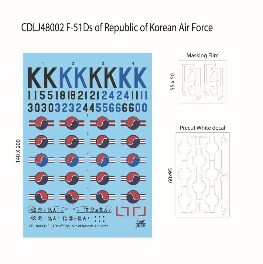 Cross Delta 1/48 LINEJET Korean War ROKAF F-51 Mustang Plastic Model Decal Set CDLJ48002T