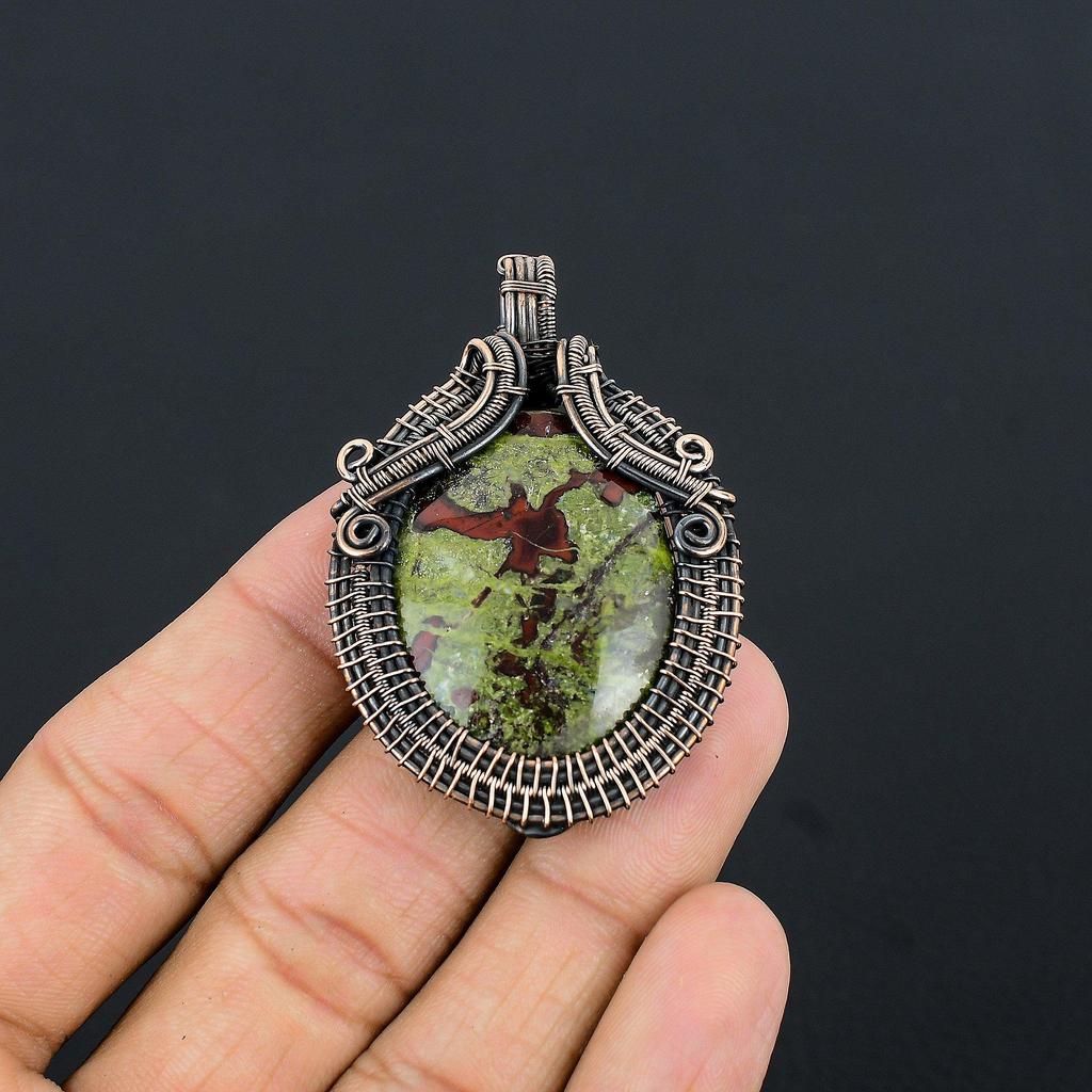 Dragon Blood Stone Pendant, Handmade Gemstone 999 Copper Wire Wrap Pendant Antique Jewelry, For Gift Copper Jewelry