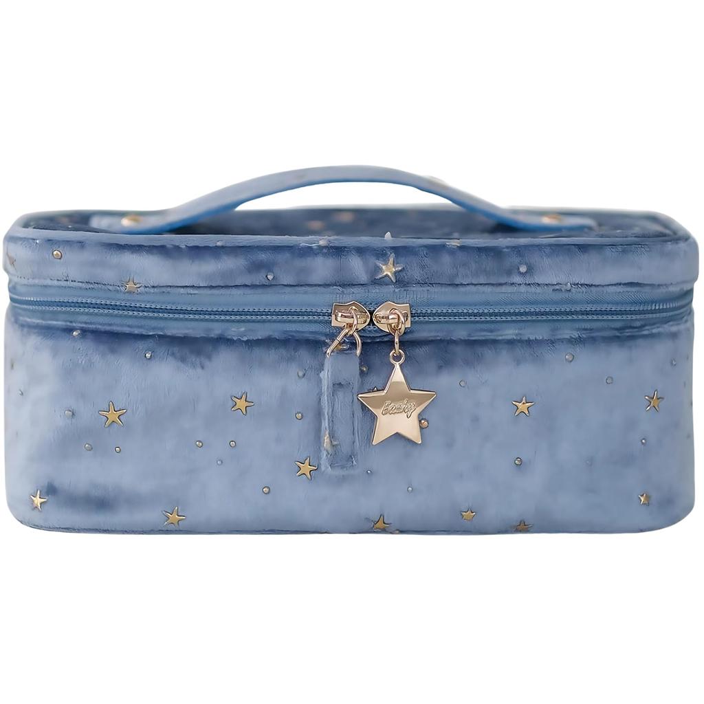 Mellbo Makeup Large Perfect for and Brush with Dividers and Small Adult Sparkling Star Blue Pouch, Capacity, Portable, Travel-Friendly, Cosmetics,