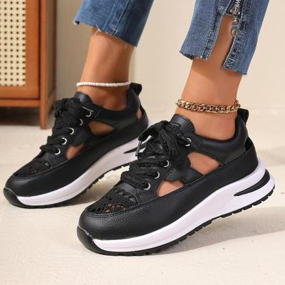 Fashion Fashion Hollow Out Lace Thick Bottom Chunky Sneaker Women 2025 Summer Wedge Heel Lace Up Sneaker Comfortable Casual Shoes Women