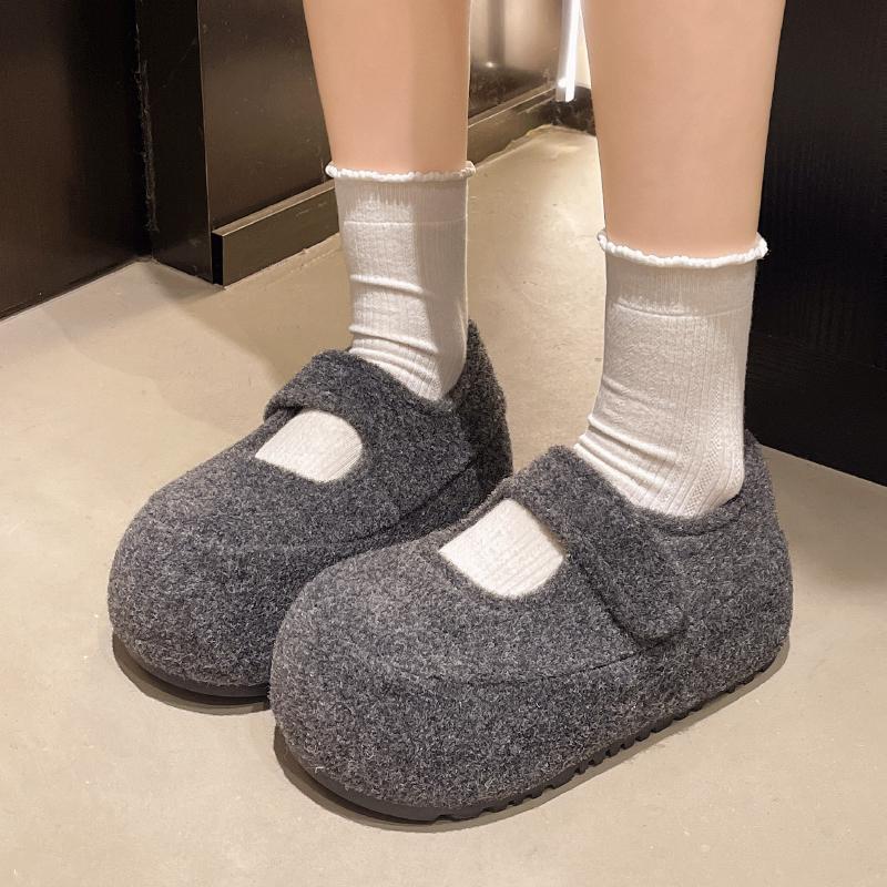Winter Chunky Loafer Shoes Women New Fleece Lined Warm Women Flats Shoes Comfortable Height Increase Female Cotton Shoes
